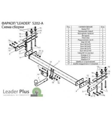 Фаркоп для SsangYong Musso 1993-2005 съемный крюк 1500кг Лидер Плюс